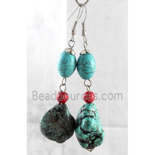 handmade earring with turquoise, copper, alloy bead