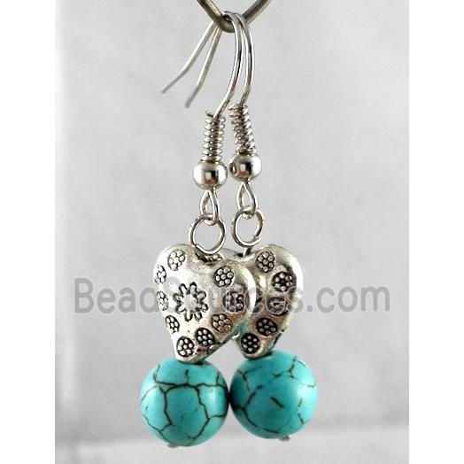 handmade earring with turquoise, copper, alloy bead