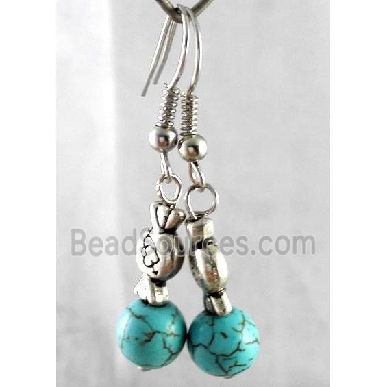 handmade earring with turquoise, copper, alloy bead