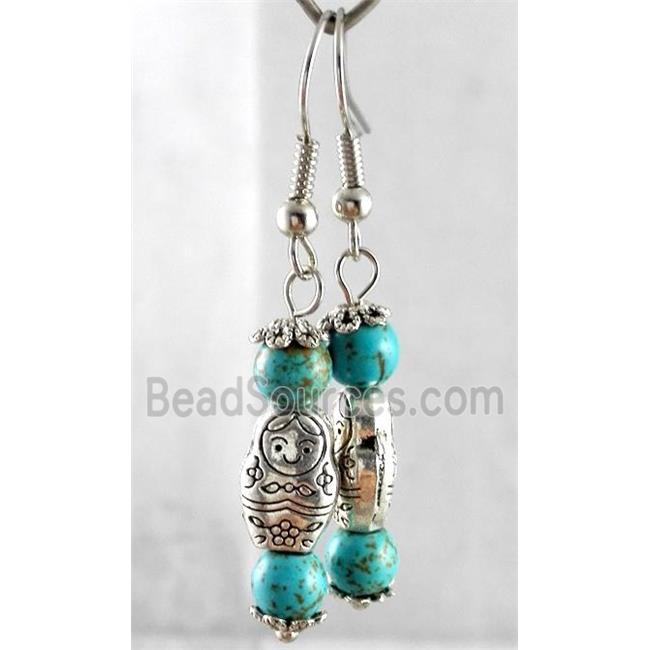 handmade earring with turquoise, copper, alloy bead