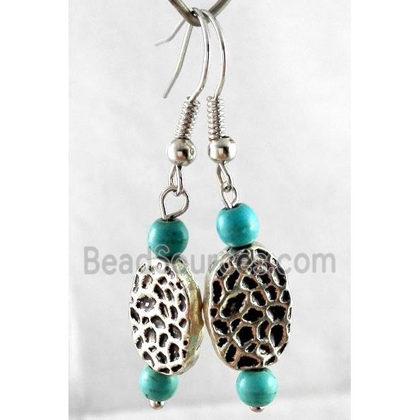 handmade earring with turquoise, copper, alloy bead