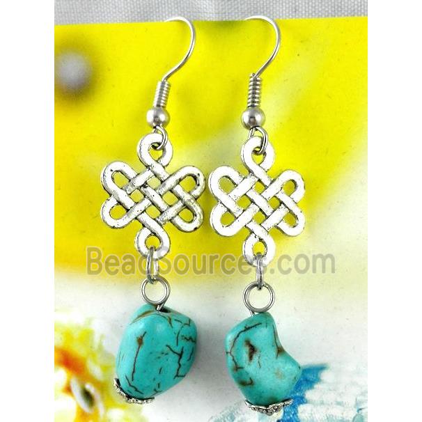 handmade earring with turquoise, copper, alloy bead