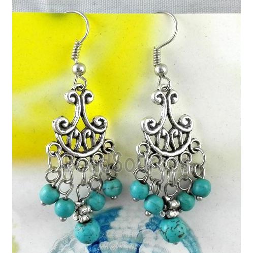 handmade earring with turquoise, copper, alloy bead