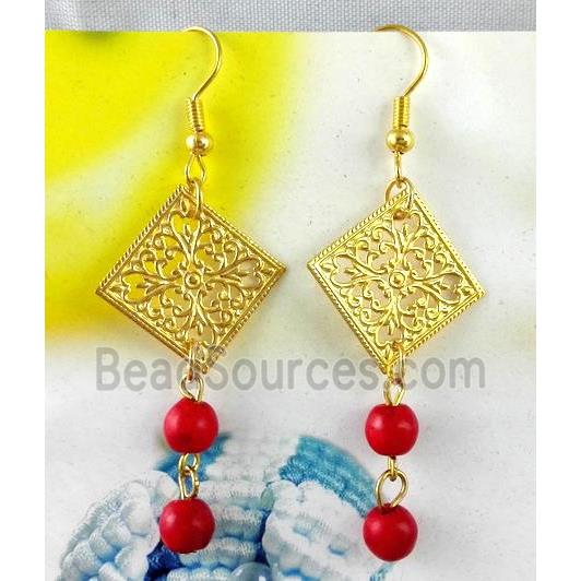 handmade earring with turquoise, copper, alloy bead