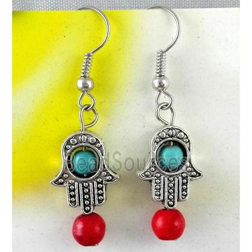 handmade earring with turquoise, copper, alloy bead