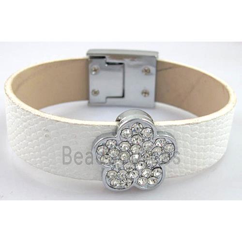 PU Leather Bracelet, alloy bead with mideast rhinestone