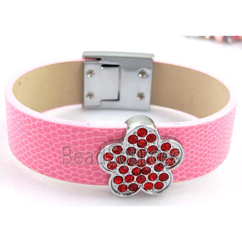 PU Leather Bracelet, alloy bead with mideast rhinestone