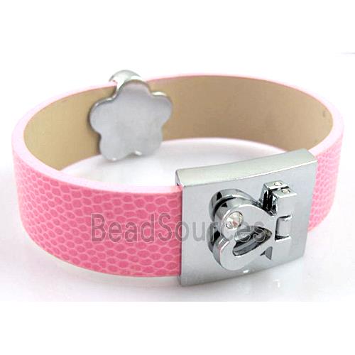 PU Leather Bracelet, alloy bead with mideast rhinestone