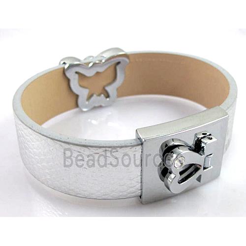 PU Leather Bracelet, alloy bead with mideast rhinestone