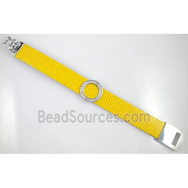 PU Leather Bracelet, alloy bead with mideast rhinestone