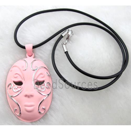 lacquered mask Necklace, alloy, rubber cord