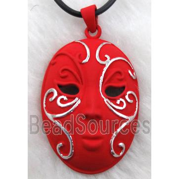 red lacquered mask Necklace, alloy, rubber cord