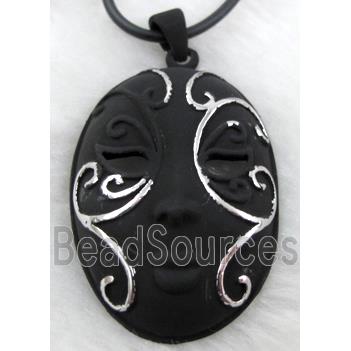 lacquered mask Necklace, alloy, rubber cord, black