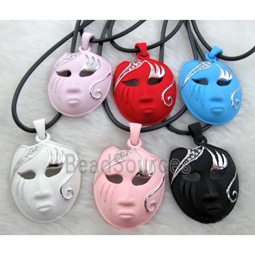 lacquered mask Necklace, alloy, rubber cord, mixed