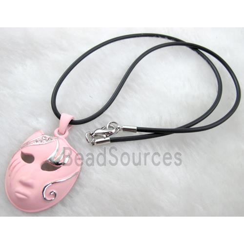 lacquered mask Necklace, alloy, rubber cord