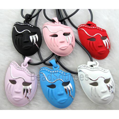 lacquered mask Necklace, alloy, rubber cord, mixed