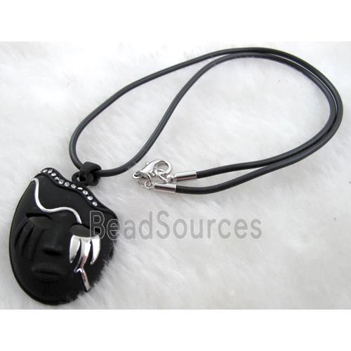 black lacquered mask Necklace, alloy, rubber cord