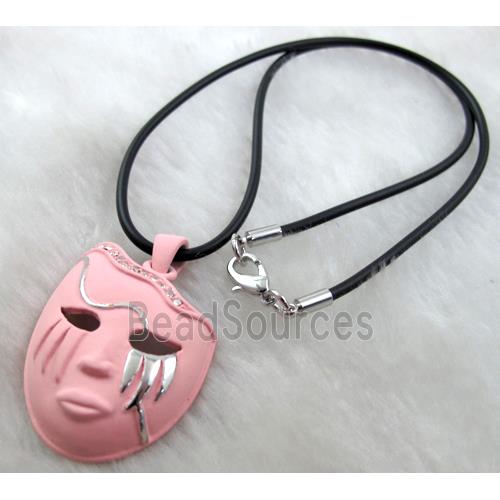 lacquered mask Necklace, alloy, rubber cord