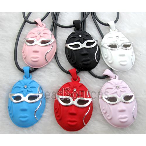 lacquered mask Necklace, alloy, rubber cord, mixed