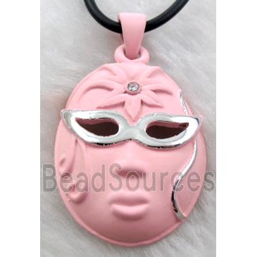 lacquered mask Necklace, alloy, rubber cord