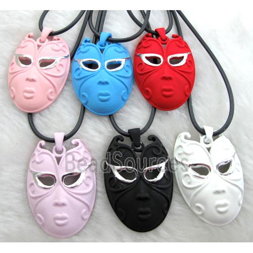 lacquered mask Necklace, mixed, alloy, rubber cord