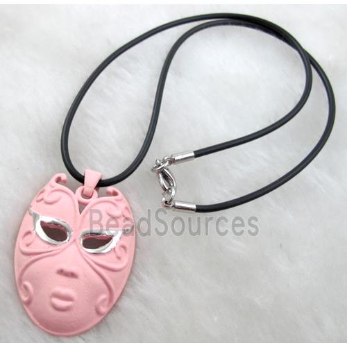 lacquered mask Necklace, alloy, rubber cord