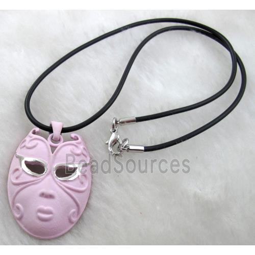 lacquered mask Necklace, alloy, rubber cord, pink