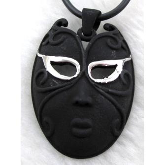 lacquered mask Necklace, alloy, rubber cord, black