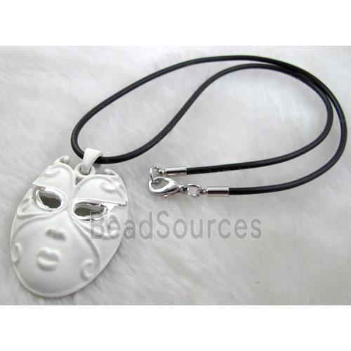 lacquered mask Necklace, alloy, rubber cord