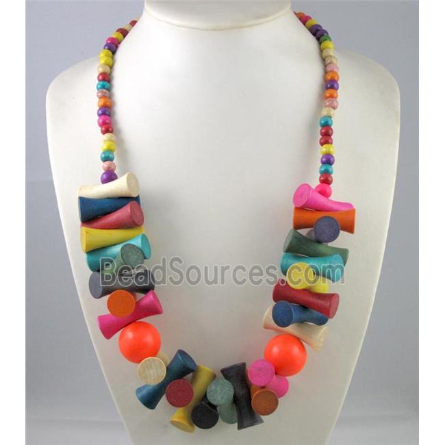 fashion necklace with wood bead, handmade, mixed