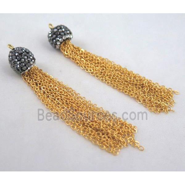 handmade tassel pendant paved rhinestone, gold iron chain