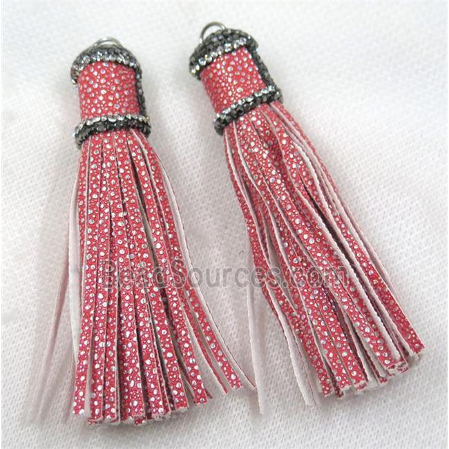 pink PU leather tassel pave rhinestone