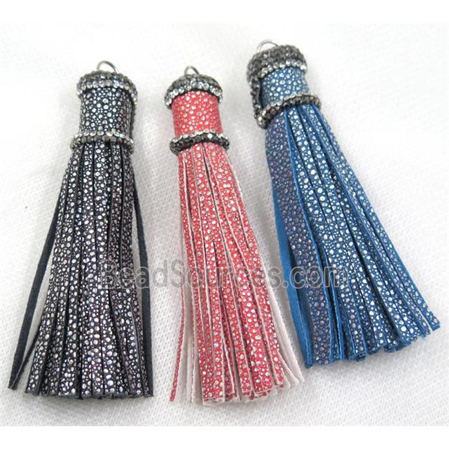 PU leather tassel pave rhinestone, mix color