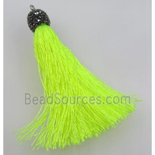 olive nylon tassel pave rhinestone