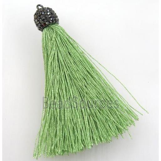 green nylon tassel pave rhinestone