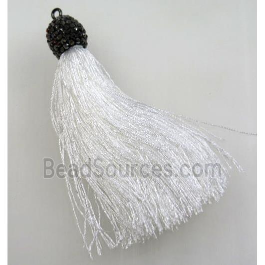 white nylon tassel pave rhinestone