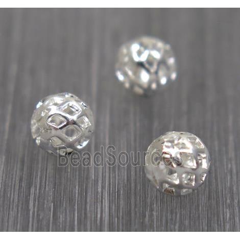 Brass round hollow ball bead, silver plated