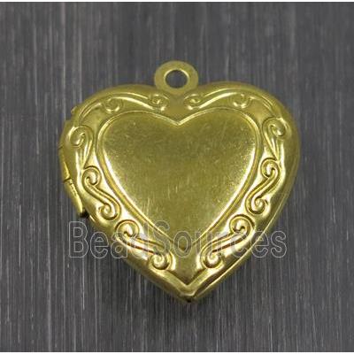 Raw Brass heart Locket pendant, photo frame box