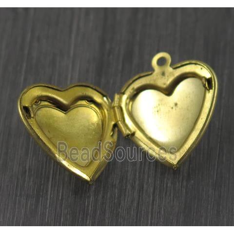 Raw Brass heart Locket pendant, photo frame box