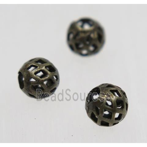 Brass hollow ball bead, Antique bronze