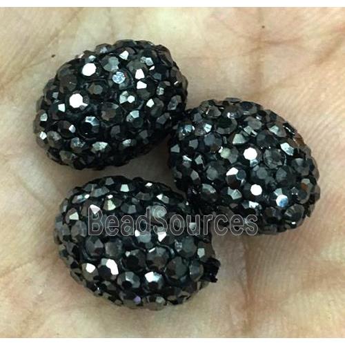 Clay beads paved rhinestone, oval