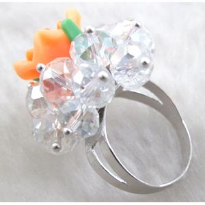 fimo clay ring with crystal glass, orange