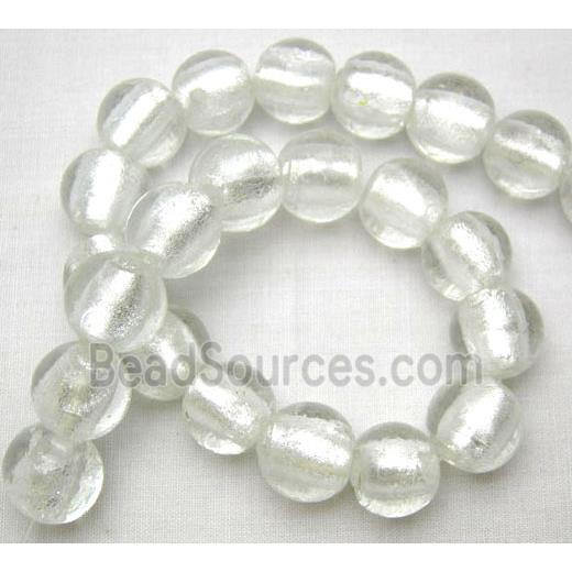 Lampwork Glass Beads with silver foil, round, white