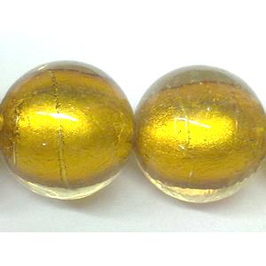 Sterling Silver Foil Round glass bead, golden