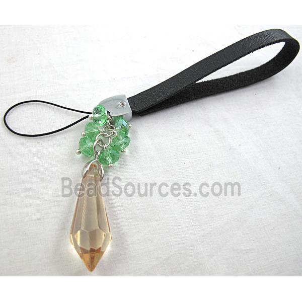 Mobile phone rope, String hanger PU leather, Crystal Pendant