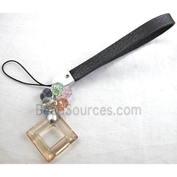 Mobile phone rope, String hanger PU leather, Crystal Pendant