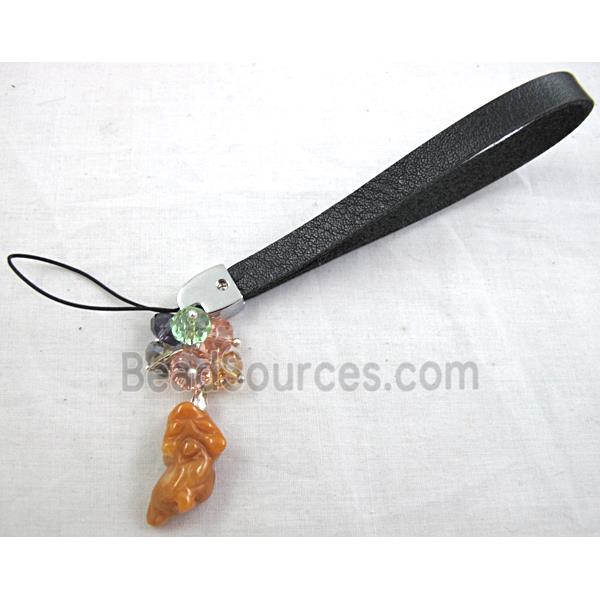 Mobile phone rope, String hanger PU leather, Jade Pendant