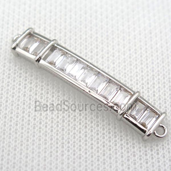 copper stick connector paved zircon, platinum plated