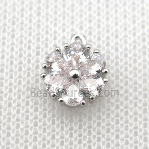 copper flower pendant paved zircon, platinum plated