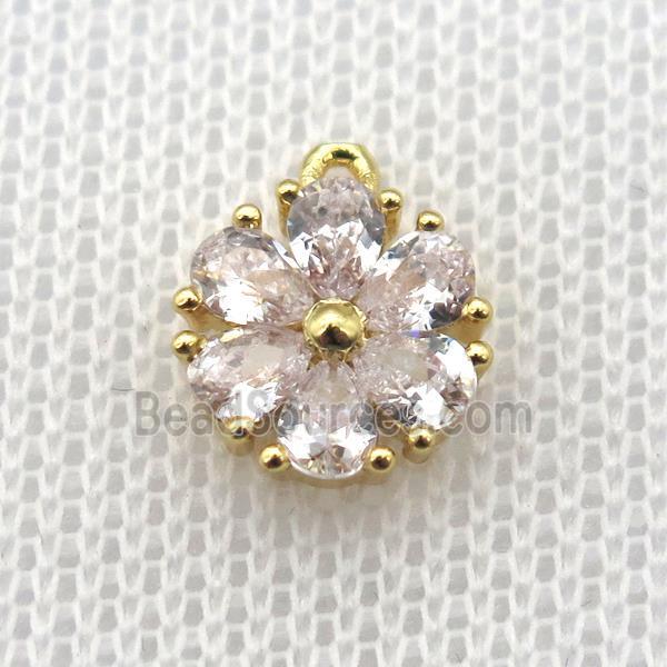 copper flower pendant paved zircon, gold plated